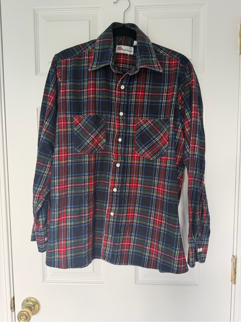 Men's Vintage Royal Knight Flannel Shirt Size Medium 15-15.5 100% Cotton